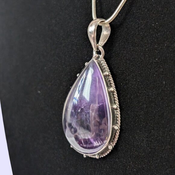 Vintage 925 Amethyst Cabochon Pendant - Picture 1 of 10